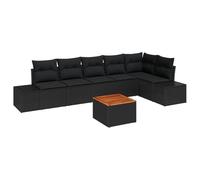 vidaXL Set di Divani da Giardino a 7 Pezzi con Cuscini Nero Polyrattan Acacia