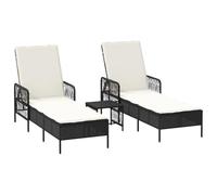 vidaXL Set di Lettini Prendisole Set di 3 Nero e panna Rattan PE, metallo