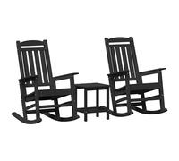 vidaXL 3 pezzi mobili da giardino HDPE nero sedia a dondolo nero 70 x 92 x 108 cm HDPE tavolino Adirondack nero 38 x 38 x 45 cm HDPE