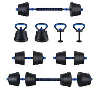 vidaXL Set di manubri 4 in 1 nero e blu 121 x 19,5 x 19,5 cm, home gym attrezzature moderne per allenamento della forza, esercizi cardio, flessibilità e fitness funzionale nella vostra stanza