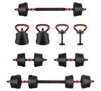 vidaXL Set di manubri 4 in 1 nero e rosso 121 x 19,5 x 19,5 cm, Home Gym Attrezzature moderne per l'allenamento della forza, esercizi cardio, flessibilità e fitness funzionale nella vostra stanza