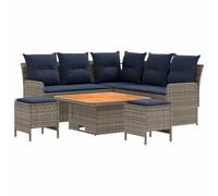 vidaXL Set di mobili 6 pezzi grigio e blu navy rattan sintetico, set di mobili moderni con gambe regolabili, divano in PE rattan per interni ed esterni, mobili durevoli per giardino