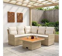 vidaXL Set di Mobili con cuscino 4 pcs Beige e Crema Rattan in PE, Set di mobili con piedi regolabili, rattan PE per interni e esterni, lounge moderna, comode sedute da giardino