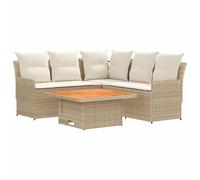 vidaXL Set di Mobili con cuscino 4 pcs Beige e Crema Rattan in PE, Set di mobili con piedi regolabili, rattan PE per interni e esterni, lounge moderna, comode sedute da giardino