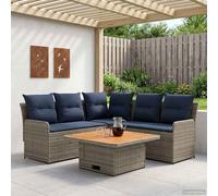vidaXL Set di Mobili con cuscino 4 pcs Grigio e Blu Navy Rattan in PE, Set di mobili con piedi regolabili, rattan PE per interni e esterni, lounge moderna, comode sedute da giardino