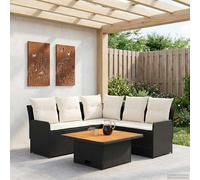 vidaXL Set di Mobili con cuscino 4 pcs Nero e Crema Rattan in PE, Set di mobili con piedi regolabili, rattan PE per interni e esterni, lounge moderna, comode sedute da giardino