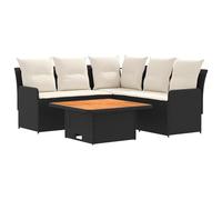 vidaXL Set di Mobili con cuscino 4 pcs Nero e Crema Rattan in PE, Set di mobili con piedi regolabili, rattan PE per interni e esterni, lounge moderna, comode sedute da giardino
