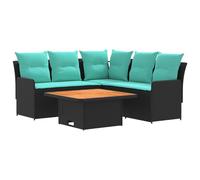 vidaXL Set di Mobili con cuscino 4 pcs Nero e Turchese Rattan in PE, Set di mobili con piedi regolabili, rattan PE per interni e esterni, lounge moderna, comode sedute da giardino