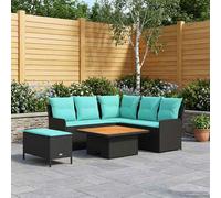 vidaXL Set di Mobili con cuscino 5 pcs Nero e Turchese Rattan in PE