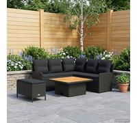 vidaXL Set di Mobili con cuscino 5 pcs Nero Rattan in PE, Set di mobili con piedi regolabili, rattan PE per interni e esterni, lounge moderna, comode sedute da giardino