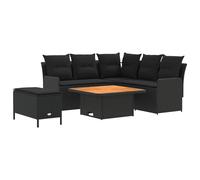 vidaXL Set di Mobili con cuscino 5 pcs Nero Rattan in PE, Set di mobili con piedi regolabili, rattan PE per interni e esterni, lounge moderna, comode sedute da giardino