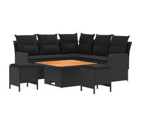 vidaXL Set di Mobili con cuscino 6 pcs Nero Rattan in PE, Set di mobili con piedi regolabili, rattan PE per interni e esterni, lounge moderna, comode sedute da giardino