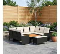 vidaXL Set di Mobili con cuscino 7 pcs Nero e Crema Rattan in PE, Set di mobili con piedi regolabili, rattan PE per interni e esterni, lounge moderna, comode sedute da giardino