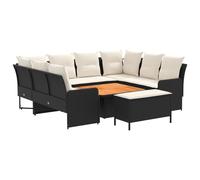 vidaXL Set di Mobili con cuscino 7 pcs Nero e Crema Rattan in PE, Set di mobili con piedi regolabili, rattan PE per interni e esterni, lounge moderna, comode sedute da giardino