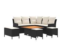 vidaXL Set di Mobili con cuscino 7 pcs Nero e Crema Rattan in PE, Set di mobili con piedi regolabili, rattan PE per interni e esterni, lounge moderna, comode sedute da giardino