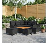 vidaXL Set di Mobili con cuscino 7 pcs Nero Rattan in PE, Set di mobili con piedi regolabili, rattan PE per interni e esterni, lounge moderna, comode sedute da giardino