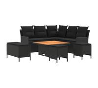 vidaXL Set di Mobili con cuscino 7 pcs Nero Rattan in PE, Set di mobili con piedi regolabili, rattan PE per interni e esterni, lounge moderna, comode sedute da giardino