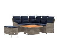 vidaXL Set di mobili da 5 pezzi, grigio e blu marino, rattan sintetico, set di mobili moderni con gambe regolabili, divano in PE rattan per interni ed esterni, mobili durevoli per giardino