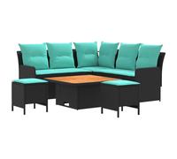 vidaXL Set di mobili da 6 pezzi, nero e turchese, rattan sintetico, set di mobili moderni con gambe regolabili, divano in PE rattan per interni ed esterni, mobili durevoli per giardino