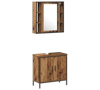 vidaXL Set di mobili da Bagno 2 Pezzi Legno Antico Legno Ingegnerizzato Mobile da Parete con Specchio Soluzioni di Stoccaggio Stile Rustico per Decorazioni di Lavabo Casa