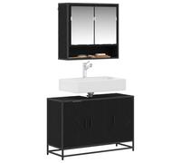 vidaXL Set di mobili da bagno 2 pezzi rovere nero compensato, armadio da bagno, set di mobili moderni, design contemporaneo, risparmio di spazio, stoccaggio efficiente, organizer pr