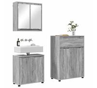 vidaXL Set di mobili da bagno 3 pezzi grigio Sonoma compensato, set da bagno moderno, design rettangolare, armadio efficiente, toletta da parete e specchio elegante con cassetti