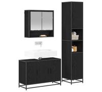 vidaXL Set di mobili da bagno 3 pezzi rovere nero compensato, bagno elegante, design rettangolare, grande stoccaggio, mobili moderni, soluzioni a parete, decorazione contempor