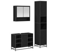 vidaXL Set di mobili da bagno 3 pezzi rovere nero compensato, set di mobili da bagno, soluzioni di storage moderne, design elegante, spazio ampio, accessori montati su