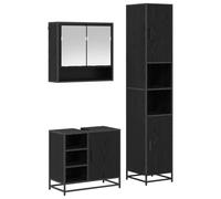 vidaXL Set di mobili da bagno, 3 pezzi, rovere nero, set di mobili da bagno, portaoggetti contemporaneo rettangolare, vanità moderna per interni, ampio per la casa