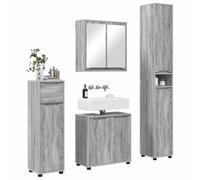 vidaXL Set di mobili da bagno 4 pezzi grigio Sonoma compensato, set da bagno moderno, grande stoccaggio, design rettangolare, specchio elegante, organizzatori compatti