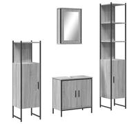 vidaXL Set di mobili da bagno 4 pezzi, mobile da bagno con vano portaoggetti, mobiletto da bagno, mobile midi alto, armadietto a specchio, mobili da bagno, materiale grigio Sonoma in legno