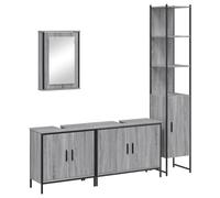vidaXL Set di mobili da bagno 4 pezzi, mobile da bagno con vano portaoggetti, mobiletto lavabo per bagno, armadietto a specchio, mobili da bagno, materiale moderno in legno Sonoma grigio