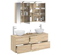 vidaXL Set di mobili da bagno, 4 pezzi, rovere Sonoma, mobile da bagno moderno, specchio LED, elegante e personalizzabile, la soluzione organizzata