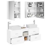 vidaXL Set di mobili da bagno, 5 pezzi, bianco, set di mobili da bagno moderno, armadio con specchio LED, unità montata a parete, design in legno