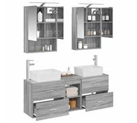 vidaXL Set di mobili da bagno, 5 pezzi, Sonoma grigio, set da bagno compatto, luce LED moderna, unità da toeletta efficiente, armadio a specchio USB, archiviazione modulare
