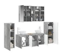 vidaXL Set di mobili da bagno, 6 pezzi, grigio cemento, legno ingegneristico e vetro,