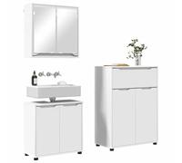vidaXL Set di mobili da bagno con cassetto, 3 pezzi, in compensato, moderno set da bagno, design rettangolare, armadio efficiente, toletta da parete e specchio elegante con cassetti