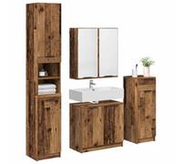 vidaXL Set di mobili da bagno con cassetto con ripiano, 4 pezzi in legno vecchio, rettangolare, rustico, per piccoli spazi, scaffali aperti, ispirazione minimalista