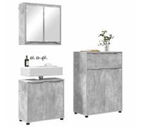vidaXL Set di mobili da bagno con cassetto manuale, 3 pezzi, grigio cemento, set da bagno moderno, design rettangolare, armadio efficiente, vanità da parete e specchio elegante con cassetti
