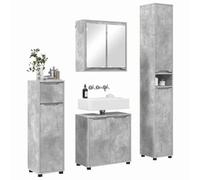 vidaXL Set di mobili da bagno con cassetto manuale, 4 pezzi, grigio cemento, set da bagno moderno, grande stoccaggio, design rettangolare, specchio elegante, organizzatori compatti