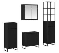 vidaXL Set di mobili da bagno con cassetto rovere nero, bagno, design rettangolare, caratteristiche moderne, materiali durevoli, per piccoli e grandi spazi, Stili eleganti,