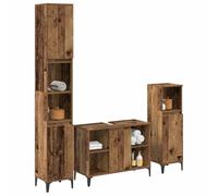 vidaXL Set di mobili da bagno con ripiani, 3 pezzi in legno antico, set di stoccaggio per bagno, armadietti rettangolari, mobili moderni, design funzionale, finitura strutturata