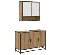 vidaXL Set di mobili da bagno con ripiano, 2 pezzi in legno di quercia artisan, armadietto da bagno, set di mobili moderni, design contemporaneo, salvaspazio, pratico organizer e specchio