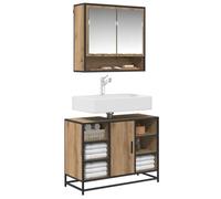 vidaXL Set di mobili da bagno con scaffale, 2 pezzi di legno di quercia artisan, molto spazio, set di mobili da bagno rettangolare moderno, credenza montata a parete, arredamento efficiente, elementi