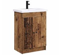 vidaXL Set di mobili da bagno in legno anticato, 56 x 37,5 x 81 cm, set di mobili moderni per bagno, unità portaoggetti elegante, toeletta completa, con armadio e ripiano