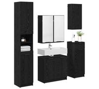 vidaXL Set di mobili da bagno in legno di rovere nero, 5 pezzi, contenitore per il bagno con design rustico rettangolare, con cassetti, ante e superficie versatile per organizzare