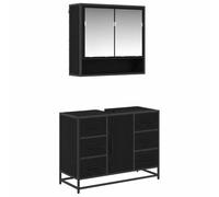 vidaXL Set di Mobili da Bagno Rustico Nero Rovere 80 x 33 x 60 cm, in Legno Ingegnerizzato e Acciaio, da Montare a Parete, con Tanto Spazio di Archiviazione, Finitura Opaca. Include Specchio, Mobile