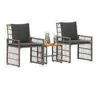 vidaXL Set di Mobili da Esterno 3 pcs Nero e Grigio scuro, Giardino e terrazza, stile rustico all'aperto, mobili resistenti alle intemperie, tavolo in legno di acacia, seduta in polyrattan