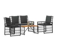 vidaXL Set di Mobili da Esterno 4 pcs Nero e Grigio scuro, Giardino e terrazza, stile rustico all'aperto, mobili resistenti alle intemperie, tavolo in legno di acacia, seduta in polyrattan