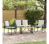 vidaXL Set di mobili da esterno con cuscino, 4 pezzi, nero e crema, mobili da giardino confortevoli, set moderno, durevole e rustico, per rilassarsi all'aperto